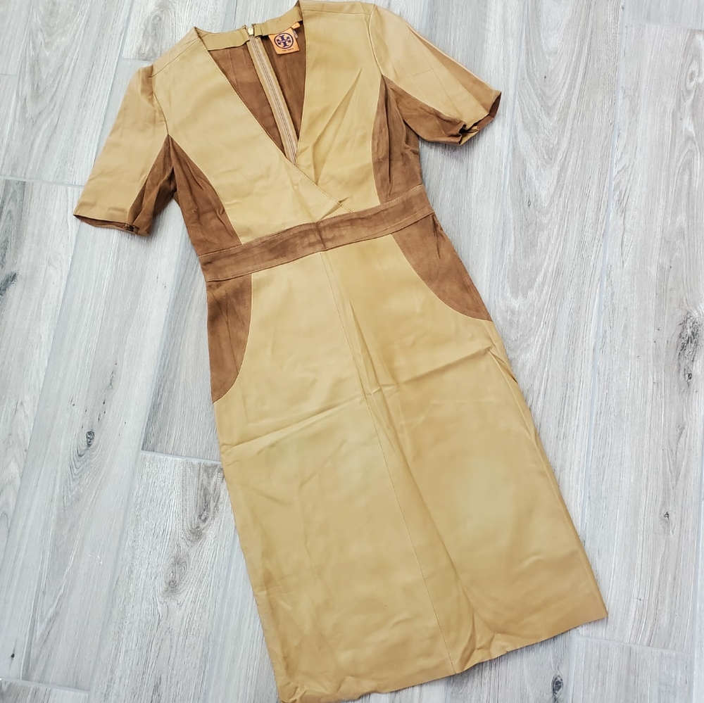 Tory Burch caramel Lamb leather dress sz 4